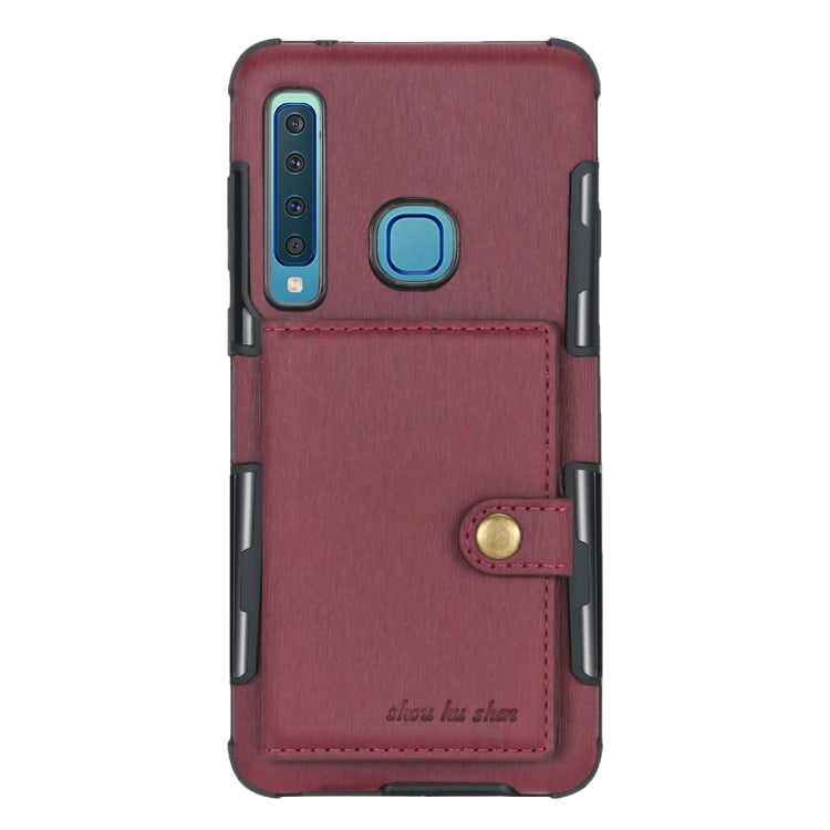 For Galaxy A9 (2018) Brushed Texture Shockproof PU + TPU Case, with Card Slots & Wallet & Photo Frame