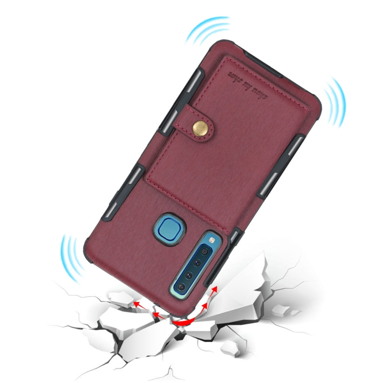For Galaxy A9 (2018) Brushed Texture Shockproof PU + TPU Case, with Card Slots & Wallet & Photo Frame