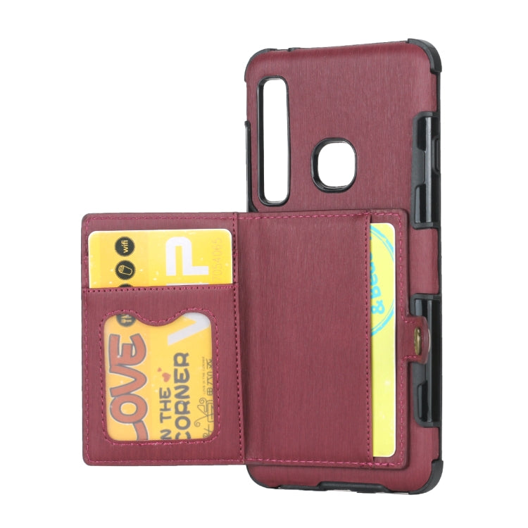 For Galaxy A9 (2018) Brushed Texture Shockproof PU + TPU Case, with Card Slots & Wallet & Photo Frame