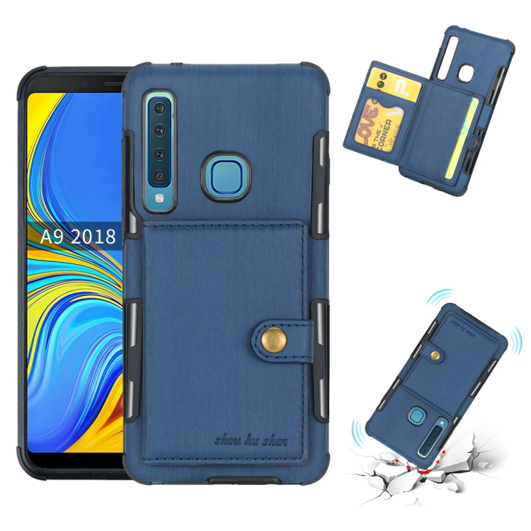 For Galaxy A9 (2018) Brushed Texture Shockproof PU + TPU Case, with Card Slots & Wallet & Photo Frame