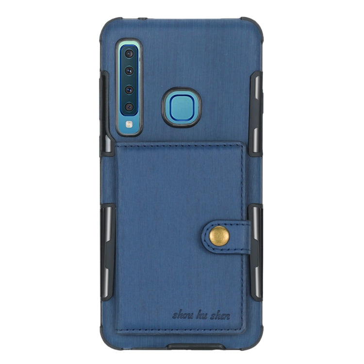 For Galaxy A9 (2018) Brushed Texture Shockproof PU + TPU Case, with Card Slots & Wallet & Photo Frame