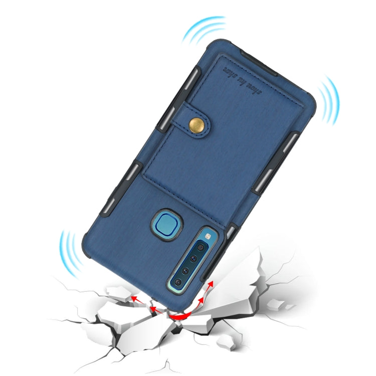 For Galaxy A9 (2018) Brushed Texture Shockproof PU + TPU Case, with Card Slots & Wallet & Photo Frame