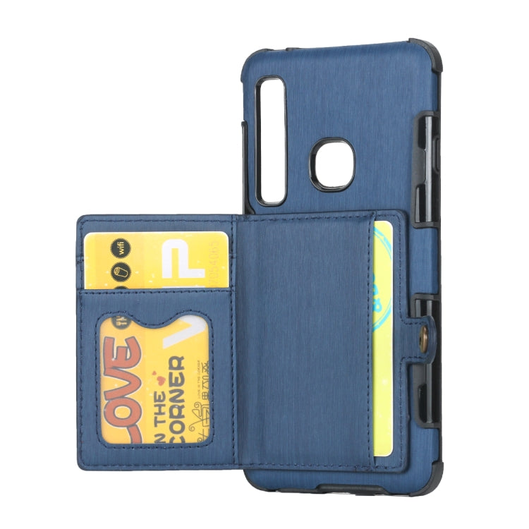 For Galaxy A9 (2018) Brushed Texture Shockproof PU + TPU Case, with Card Slots & Wallet & Photo Frame