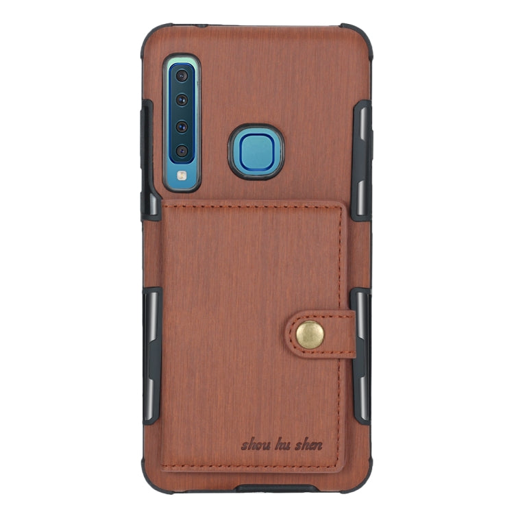 For Galaxy A9 (2018) Brushed Texture Shockproof PU + TPU Case, with Card Slots & Wallet & Photo Frame