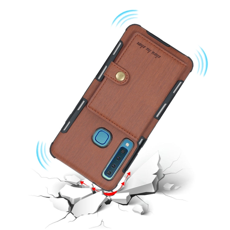 For Galaxy A9 (2018) Brushed Texture Shockproof PU + TPU Case, with Card Slots & Wallet & Photo Frame