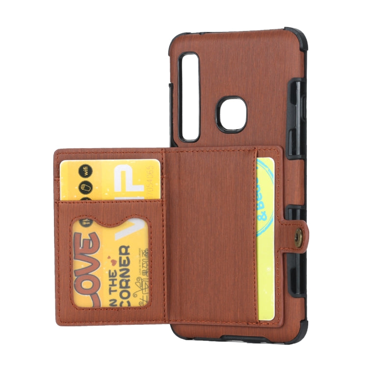 For Galaxy A9 (2018) Brushed Texture Shockproof PU + TPU Case, with Card Slots & Wallet & Photo Frame