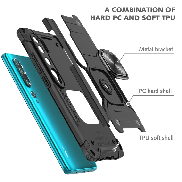 For Xiaomi Mi CC9 Pro Magnetic Armor Shockproof TPU + PC Case with Metal Ring Holder