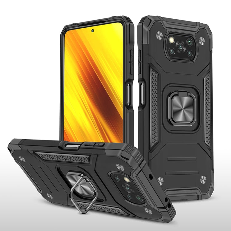 For Xiaomi Poco X3 Magnetic Armor Shockproof TPU + PC Case with Metal Ring Holder