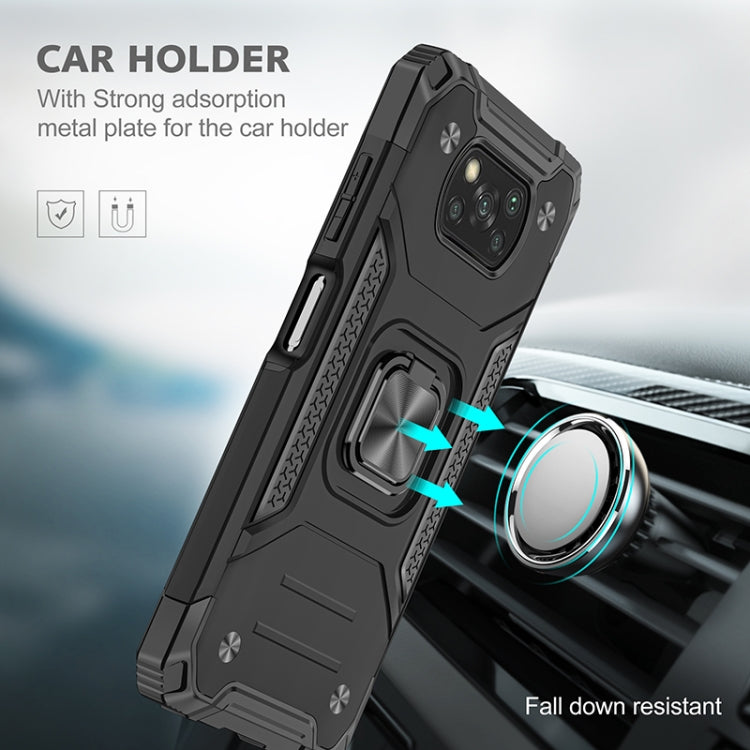 For Xiaomi Poco X3 Magnetic Armor Shockproof TPU + PC Case with Metal Ring Holder