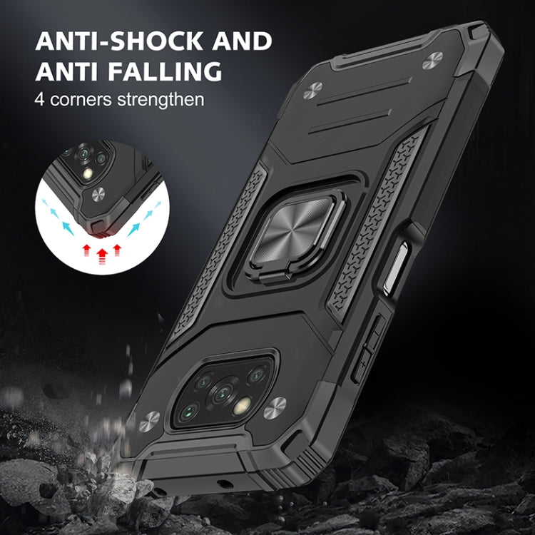 For Xiaomi Poco X3 Magnetic Armor Shockproof TPU + PC Case with Metal Ring Holder