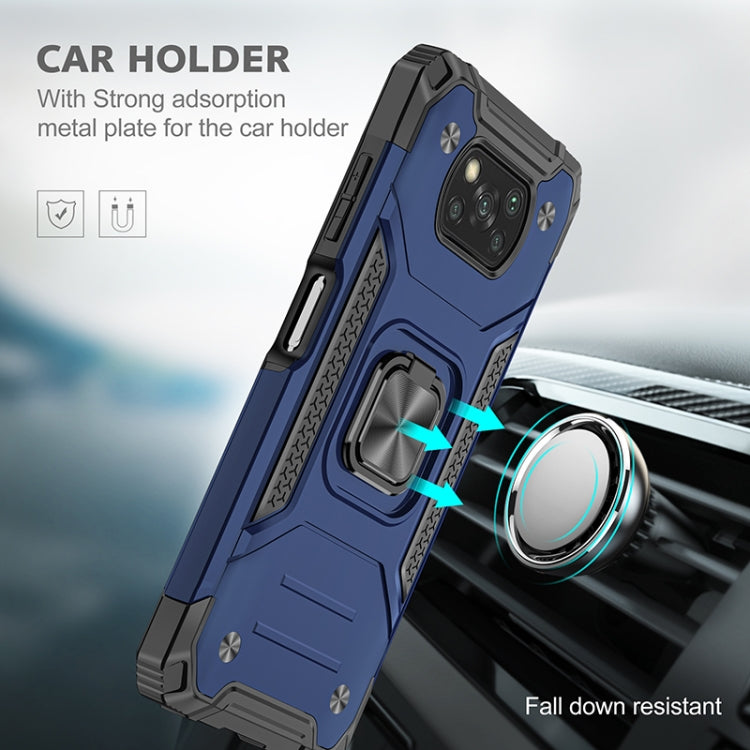 For Xiaomi Poco X3 Magnetic Armor Shockproof TPU + PC Case with Metal Ring Holder