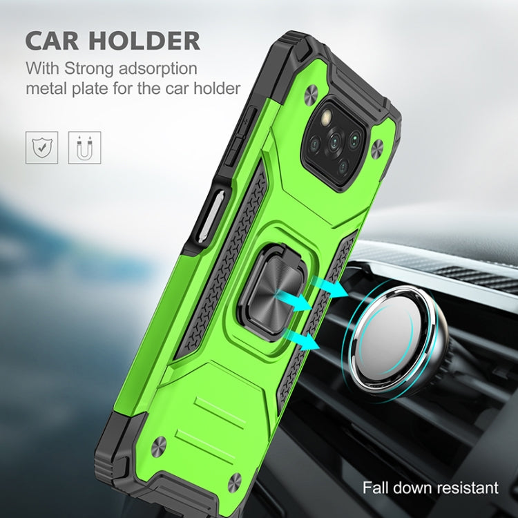 For Xiaomi Poco X3 Magnetic Armor Shockproof TPU + PC Case with Metal Ring Holder