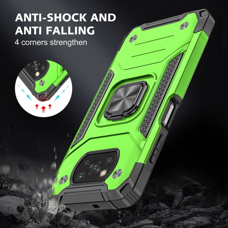 For Xiaomi Poco X3 Magnetic Armor Shockproof TPU + PC Case with Metal Ring Holder