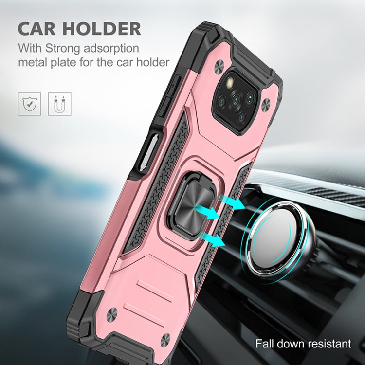 For Xiaomi Poco X3 Magnetic Armor Shockproof TPU + PC Case with Metal Ring Holder