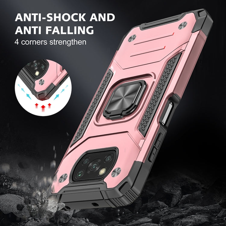 For Xiaomi Poco X3 Magnetic Armor Shockproof TPU + PC Case with Metal Ring Holder