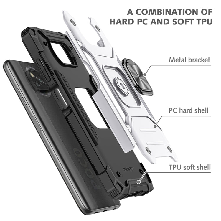 For Xiaomi Poco X3 Magnetic Armor Shockproof TPU + PC Case with Metal Ring Holder