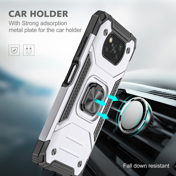 For Xiaomi Poco X3 Magnetic Armor Shockproof TPU + PC Case with Metal Ring Holder