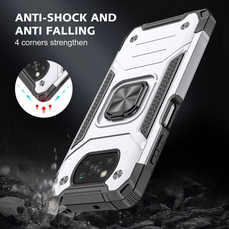 For Xiaomi Poco X3 Magnetic Armor Shockproof TPU + PC Case with Metal Ring Holder