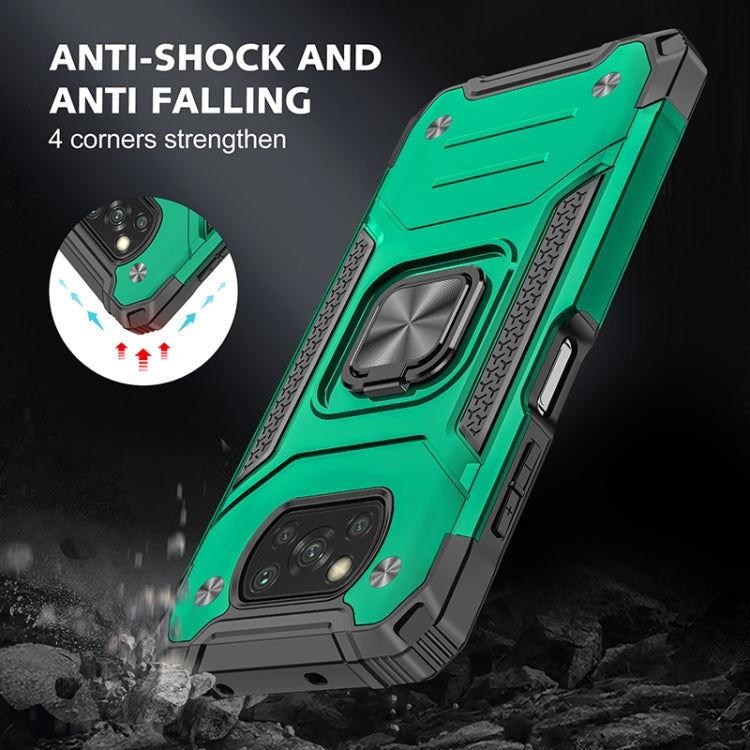 For Xiaomi Poco X3 Magnetic Armor Shockproof TPU + PC Case with Metal Ring Holder