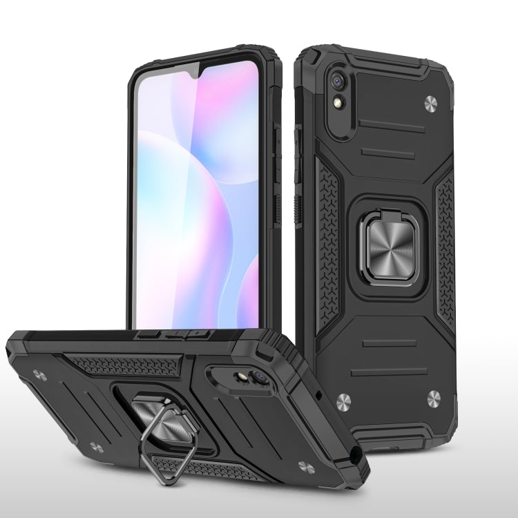 For Xiaomi Redmi 9A Magnetic Armor Shockproof TPU + PC Case with Metal Ring Holder