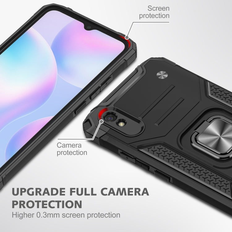 For Xiaomi Redmi 9A Magnetic Armor Shockproof TPU + PC Case with Metal Ring Holder