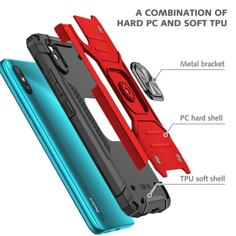 For Xiaomi Redmi 9A Magnetic Armor Shockproof TPU + PC Case with Metal Ring Holder