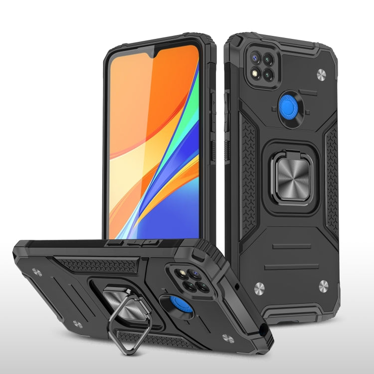 For Xiaomi Redmi 9C Magnetic Armor Shockproof TPU + PC Case with Metal Ring Holder