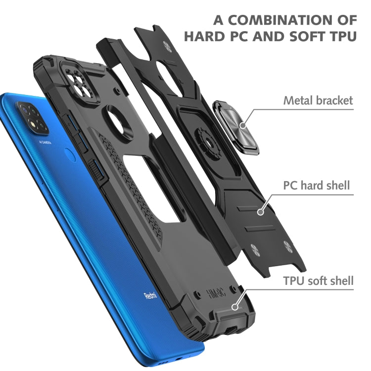 For Xiaomi Redmi 9C Magnetic Armor Shockproof TPU + PC Case with Metal Ring Holder