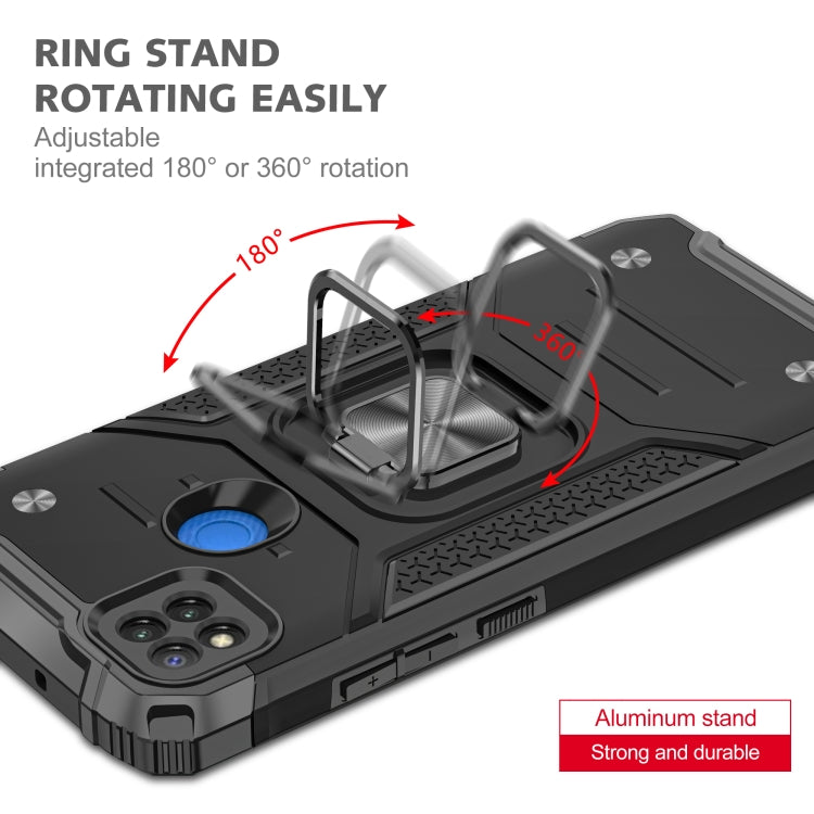 For Xiaomi Redmi 9C Magnetic Armor Shockproof TPU + PC Case with Metal Ring Holder