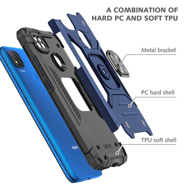 For Xiaomi Redmi 9C Magnetic Armor Shockproof TPU + PC Case with Metal Ring Holder