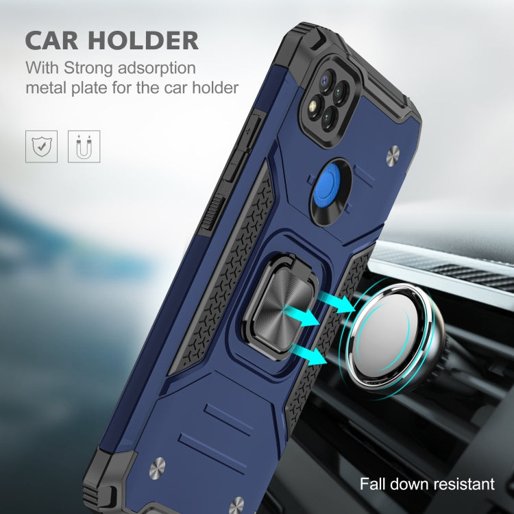 For Xiaomi Redmi 9C Magnetic Armor Shockproof TPU + PC Case with Metal Ring Holder