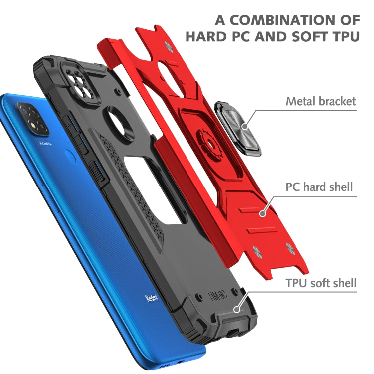 For Xiaomi Redmi 9C Magnetic Armor Shockproof TPU + PC Case with Metal Ring Holder