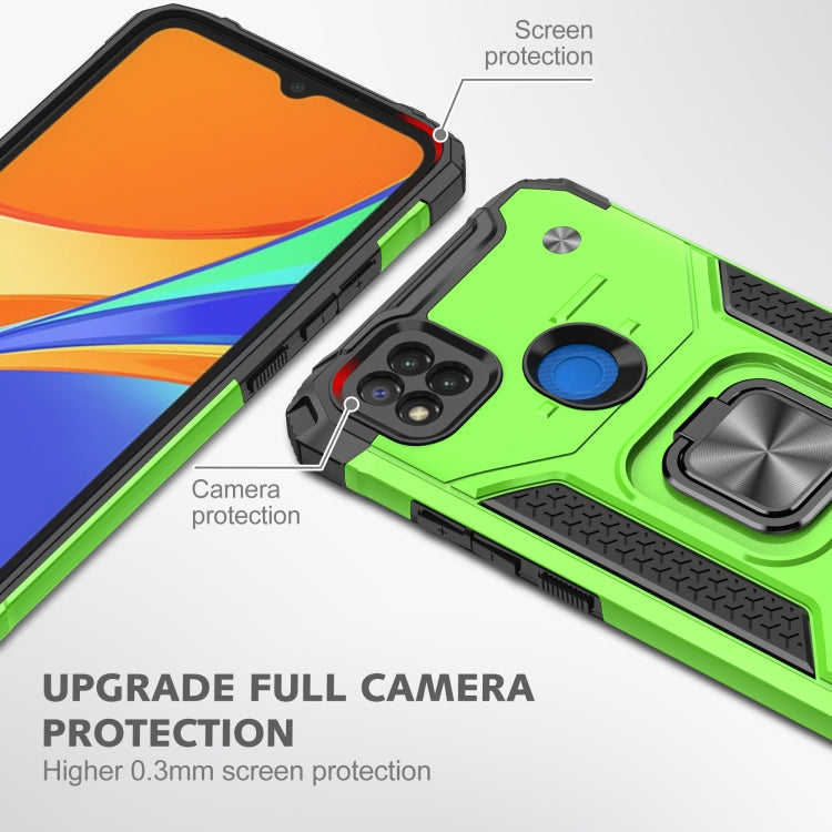 For Xiaomi Redmi 9C Magnetic Armor Shockproof TPU + PC Case with Metal Ring Holder