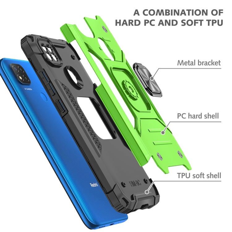 For Xiaomi Redmi 9C Magnetic Armor Shockproof TPU + PC Case with Metal Ring Holder