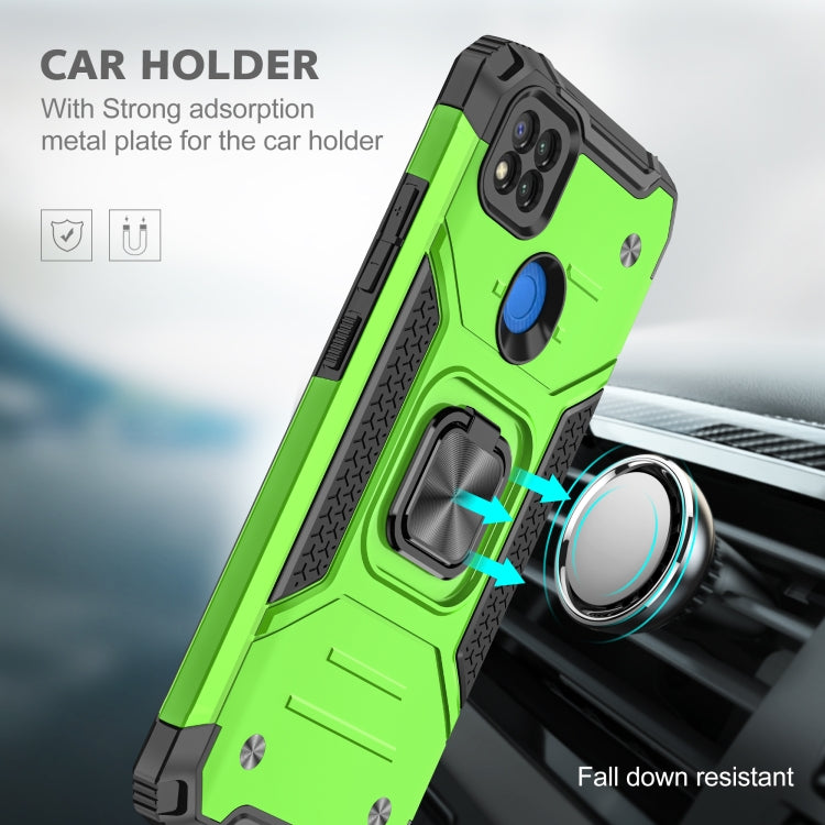 For Xiaomi Redmi 9C Magnetic Armor Shockproof TPU + PC Case with Metal Ring Holder