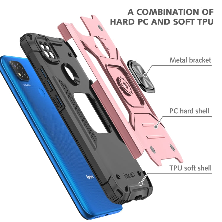 For Xiaomi Redmi 9C Magnetic Armor Shockproof TPU + PC Case with Metal Ring Holder