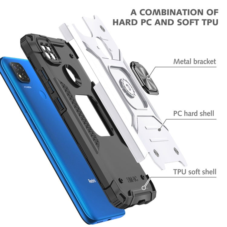 For Xiaomi Redmi 9C Magnetic Armor Shockproof TPU + PC Case with Metal Ring Holder