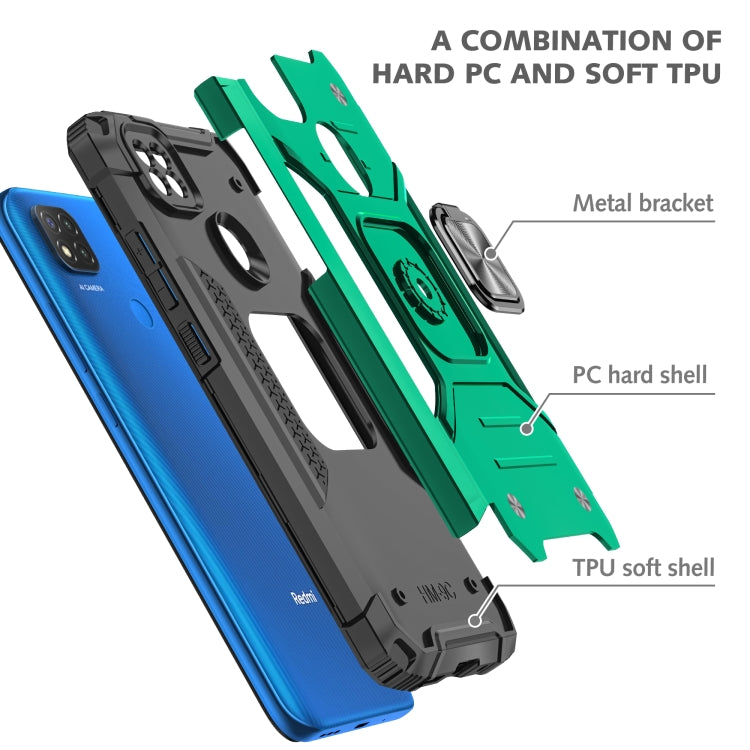 For Xiaomi Redmi 9C Magnetic Armor Shockproof TPU + PC Case with Metal Ring Holder