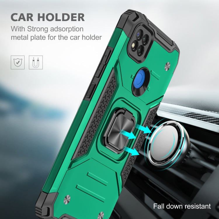 For Xiaomi Redmi 9C Magnetic Armor Shockproof TPU + PC Case with Metal Ring Holder