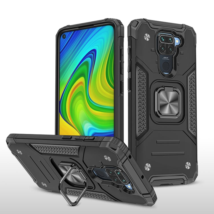 For Xiaomi Redmi Note 9 Magnetic Armor Shockproof TPU + PC Case with Metal Ring Holder