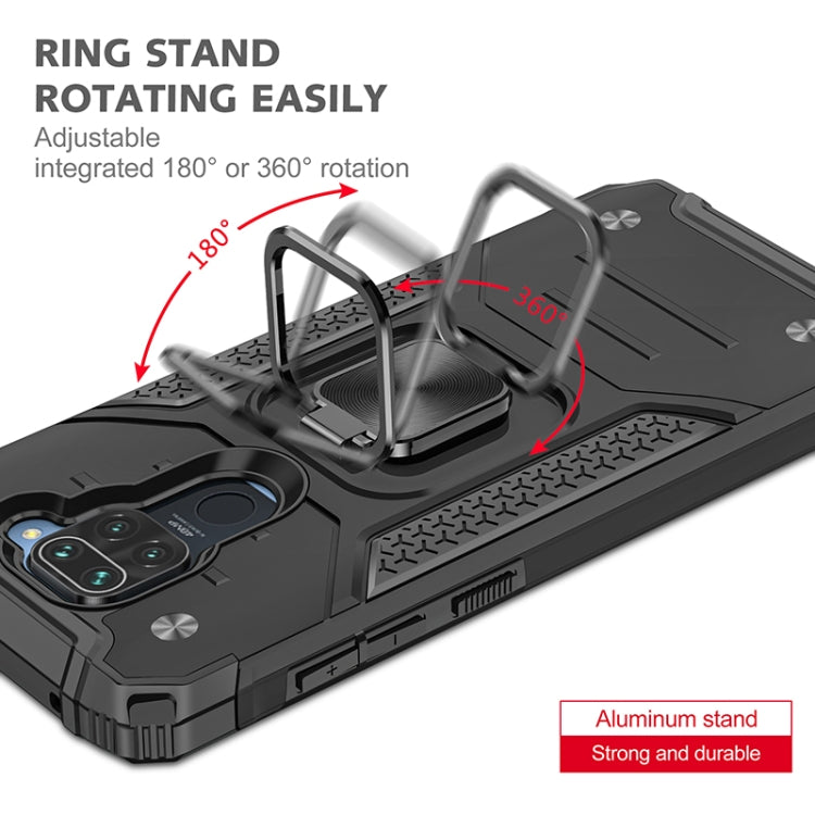 For Xiaomi Redmi Note 9 Magnetic Armor Shockproof TPU + PC Case with Metal Ring Holder