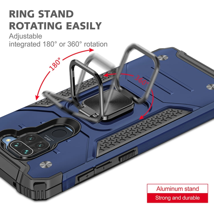 For Xiaomi Redmi Note 9 Magnetic Armor Shockproof TPU + PC Case with Metal Ring Holder