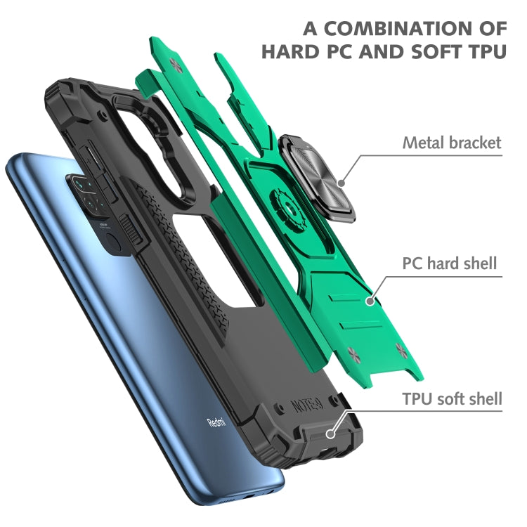 For Xiaomi Redmi Note 9 Magnetic Armor Shockproof TPU + PC Case with Metal Ring Holder