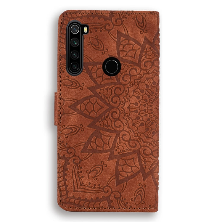 For Xiaomi Redmi Note 8 Calf Pattern Mandala Double Folding Design Embossed Leather Case with Wallet & Holder & Card Slots