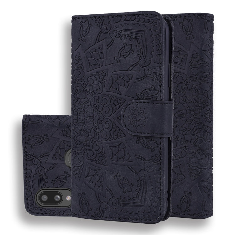 For Galaxy A10s Calf Pattern Mandala Double Folding Design Embossed Leather Case with Wallet & Holder & Card Slots