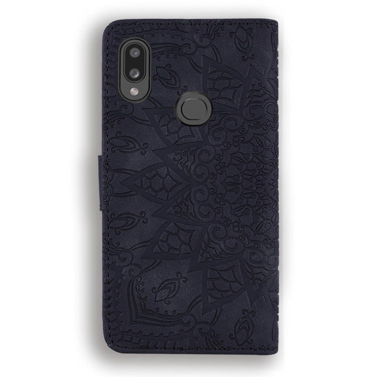 For Galaxy A10s Calf Pattern Mandala Double Folding Design Embossed Leather Case with Wallet & Holder & Card Slots