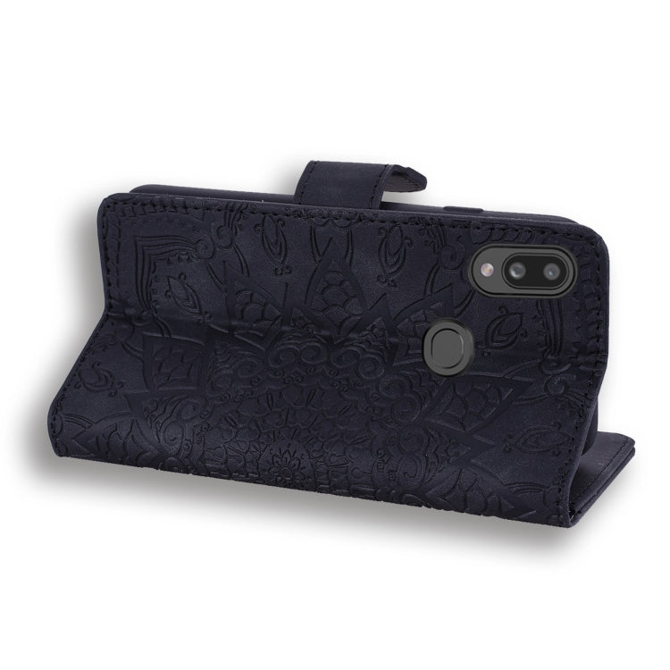 For Galaxy A10s Calf Pattern Mandala Double Folding Design Embossed Leather Case with Wallet & Holder & Card Slots