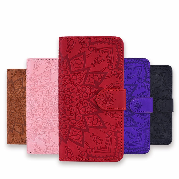 For Galaxy A10s Calf Pattern Mandala Double Folding Design Embossed Leather Case with Wallet & Holder & Card Slots