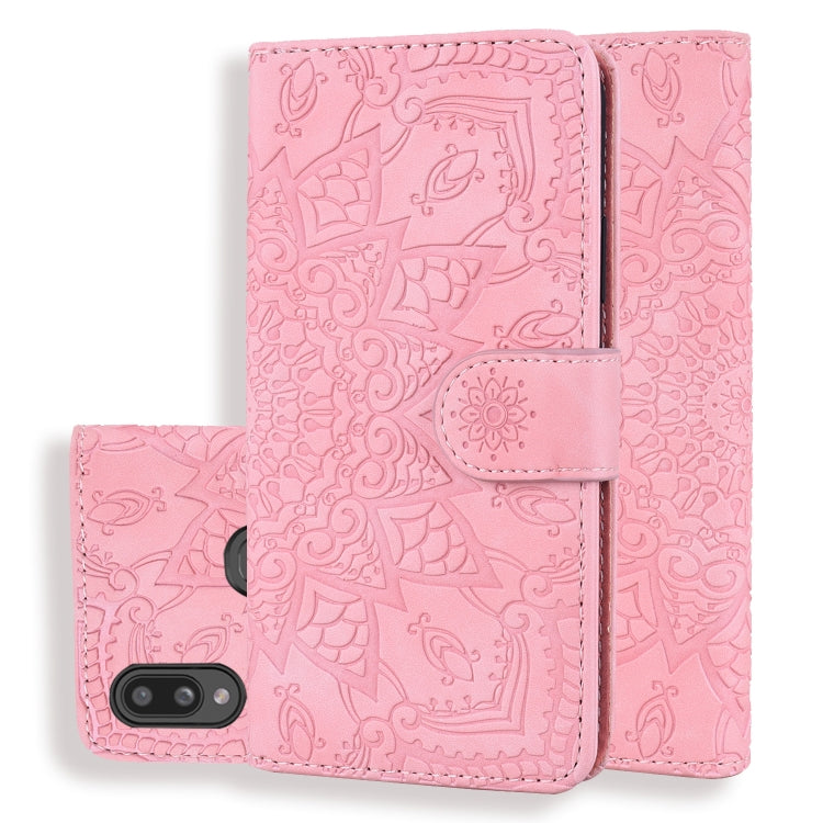 For Galaxy A10s Calf Pattern Mandala Double Folding Design Embossed Leather Case with Wallet & Holder & Card Slots
