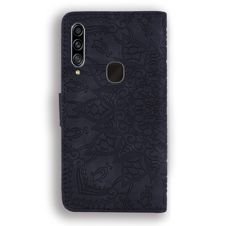 For Galaxy A20s Calf Pattern Mandala Double Folding Design Embossed Leather Case with Wallet & Holder & Card Slots
